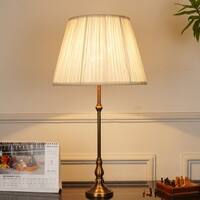 Troy Brass Table Lamp with Off White Linen Shade