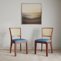 Reed Solid Wood Dining Chair in Honey Finish & Baltic Blue Colour - Set of 2
