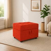 Doe Buck Tufted Storage Ottoman Bench in Orange Colour Fabric