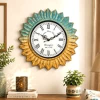 Blue Green Gold Solid Wood Surya Wall Clock By DisooFashions