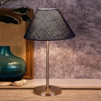 Rome Blue Natural Fiber Shade Table Lamp with Steel Steel Base