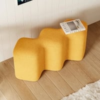 Wooden Twist Molecule Boucle Upholstered Ottoman Bench in Yellow Colour