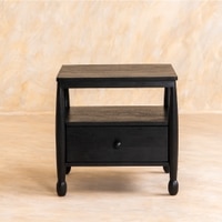 Archie Spindle Solid Wood Bedside Table in Black Colour