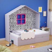 Little Hut Engineered Wood Drawer Storage Bed in Grey Colour