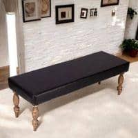 Cairo Sheesham Wood Accent 3 Seater Bench In Black Leatherite