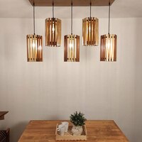 Hexa 5 Series Brown Solid Wood Cluster Hanging Light