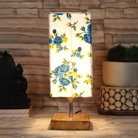 Flavius Multicolor cotton table lamp with Square Natural Wood Base