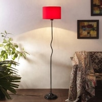 Nova Red Fabric Floor Lamp with Black Iron Base