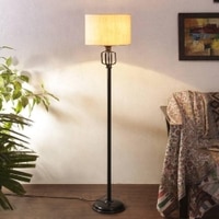 Daraine Off White Fabric Floor Lamp with Black Iron Base