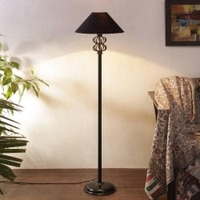 Sky Black Fabric Floor Lamp with Black Iron Base