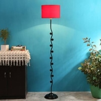 Linden Red Fabric Floor Lamp with Black Iron Base