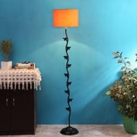 Kevin Orange Fabric Floor Lamp with Black Iron Base