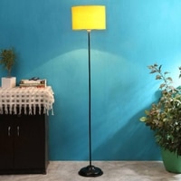 Melvin Yellow Fabric Floor Lamp with Black Iron Base