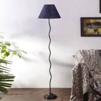 Deacon Blue Natural Fiber Floor Lamp with Black Iron Base