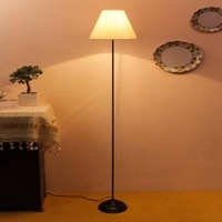 Taniesha Off White Fabric Floor Lamp with Black Iron Base