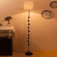 Eleanore Grey Fabric Floor Lamp with Black Iron Base