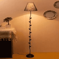 Bernice Blue Natural Fiber Floor Lamp with Black Iron Base