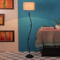 Bernyce Grey Fabric Floor Lamp with Black Iron Base