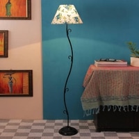 Pesina Multicolour Fabric Floor Lamp with Black Iron Base