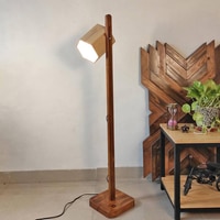 HexSpot Beige Solid Wood Floor Lamp with Beige Solid Wood Base