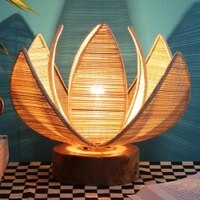Gladwyn Beige Bamboo Shade Table Lamp with Natural Wooden Base