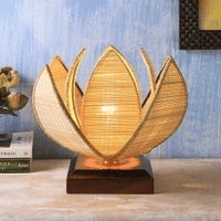 Neuman Beige Bamboo Shade Table Lamp with Brown Wooden Base