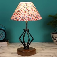 Esme Multicolor cotton Table lamp with Wood & Iron Base