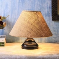 Slim Beige Natural Fiber Shade Table Lamp with Black Iron Base