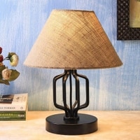 Wolcott Beige Fabric Shade Table Lamp with Black Iron Base