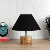 Alice Black Fabric Shade Table Lamp with Natural Wooden Base