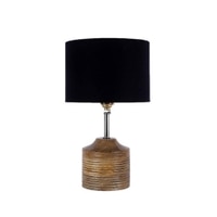 Danielle Black Fabric Shade Table Lamp with Natural Wooden Base
