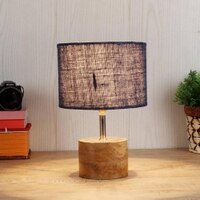 Tre Blue Natural Fiber Shade Table Lamp with Natural Wooden Base