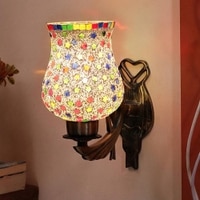 Austin Antique Metal Wall Lamp with Multicolor Mosaic Glass