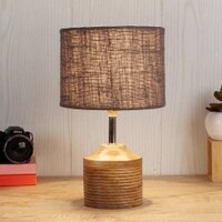 Gwendolyn Grey Natural Fiber Shade Table Lamp with Natural Wooden Base