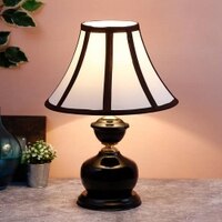 Hugh Multicolour Fabric Shade Table Lamp with Black Iron Base