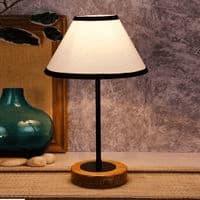 Kalel Multicolour Fabric Shade Table Lamp with Natural Wood & Iron Base