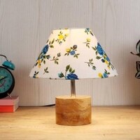 Christina Multicolour Fabric Shade Table Lamp with Natural Wooden Base