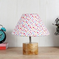 Claire Multicolour Fabric Shade Table Lamp with Natural Wooden Base