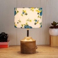 Eudora Multicolour Fabric Shade Table Lamp with Natural Wooden Base