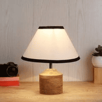 Joan Multicolour Fabric Shade Table Lamp with Natural Wooden Base