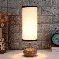 Nadine Multicolour Fabric Shade Table Lamp with Natural Wooden Base