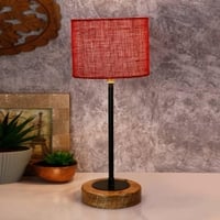 Jaxen Maroon Natural Fiber Shade Table Lamp with Natural Wood & Iron Base
