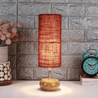 Norah Maroon Natural Fiber Shade Table Lamp with Natural Wooden Base