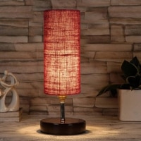 Kirby Maroon Jute table lamp with brown wood base