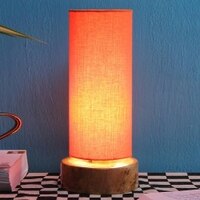 Flint Orange Fabric Shade Table Lamp with Natural Wooden Base