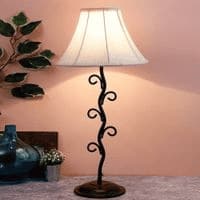 Kace Off White Fabric Shade Table Lamp with Black Iron Base