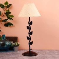 Enoch Off White Fabric Shade Table Lamp with Black Iron Base