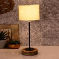 Jad Off White Fabric Shade Table Lamp with Natural Wood & Iron Base