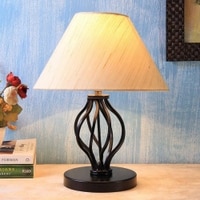 Colston Off White Fabric Shade Table Lamp with Black Iron Base