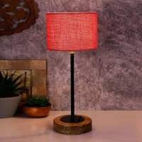 Heath Pink Natural Fiber Shade Table Lamp with Natural Wood & Iron Base
